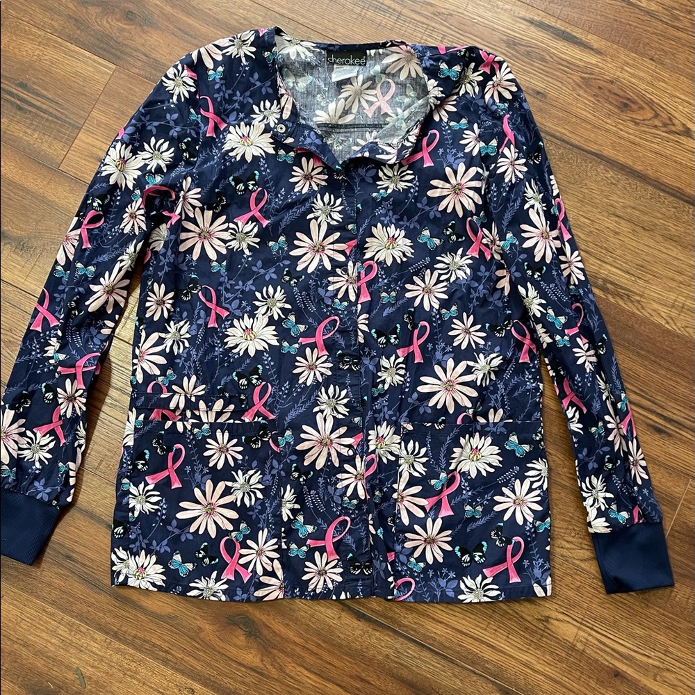 Cherokee printed scrub jacket